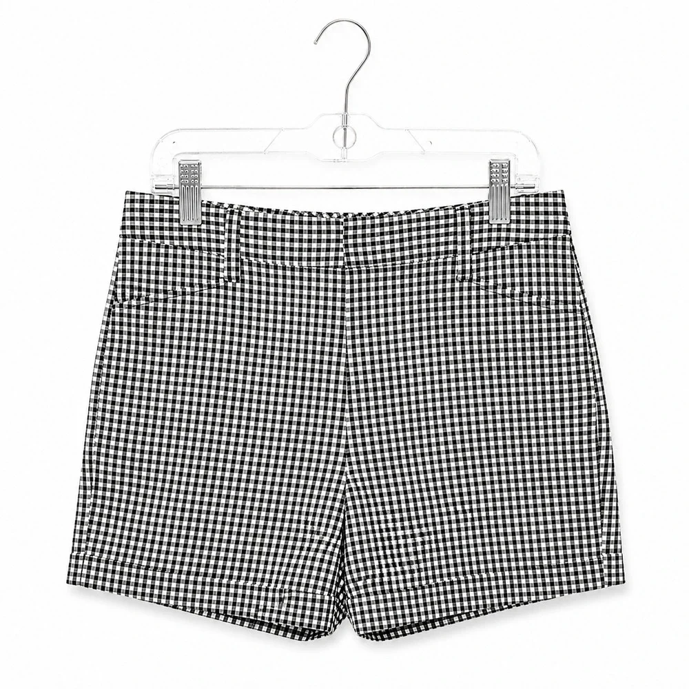 Lands End Shorts Womens 14 Black White Gingham High Rise Stretch Cottagecore